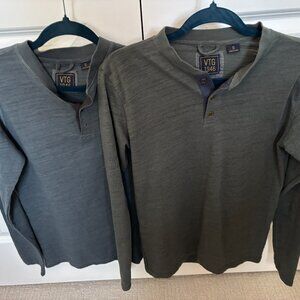 Vintage 1946 Men's Modern Fit Stretch Jersey Henley Tshirt - 2 Small Blue & Gray